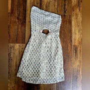 NWT Hello Molly Women's Size Small 4 Glitter Sequin Mini Dress Cream and Silver